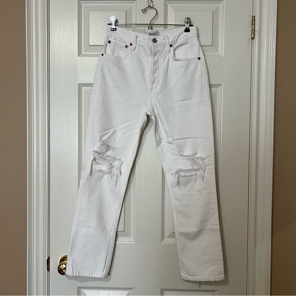 [BNWT] Agolde Riley High Rise Straight Leg Cropped Distressed in White - Sz 24 - Picture 3 of 16